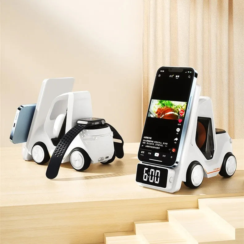 15W three-in-one wireless charging bracket for smartphones with Qi charging and USB ports
