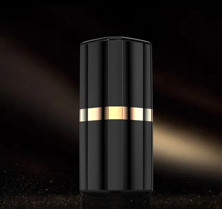 Lipstick-shaped charging case with pink wireless Bluetooth in-ear earphones