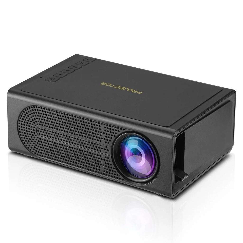 Portable mini projector in black or white with mobile phone connection cable