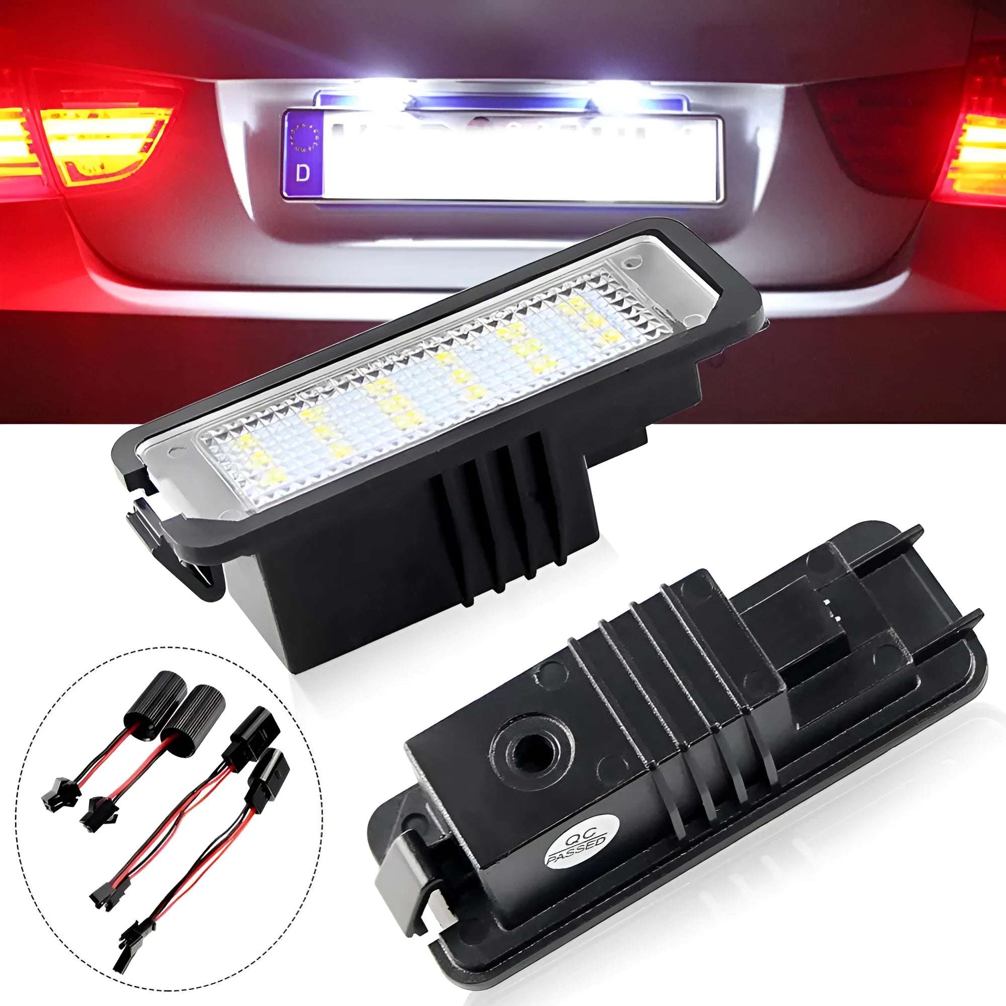 Volkswagen LED licence plate light unit with 24 SMD LEDs for Golf Polo Phaeton models.