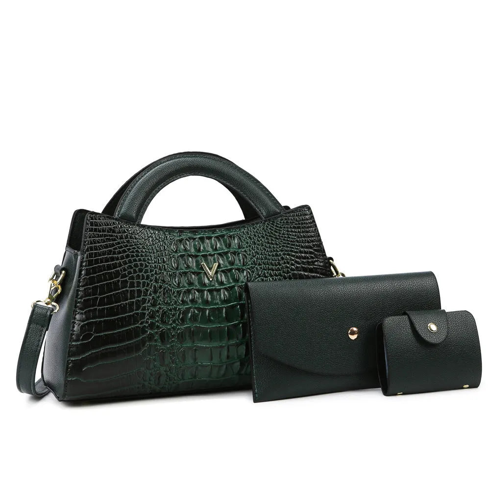 Women's square crossbody handbag with crocodile pattern texture in multiple colour options