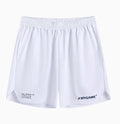 Men's training shorts in black, blue, grey, and white colours from a front view.