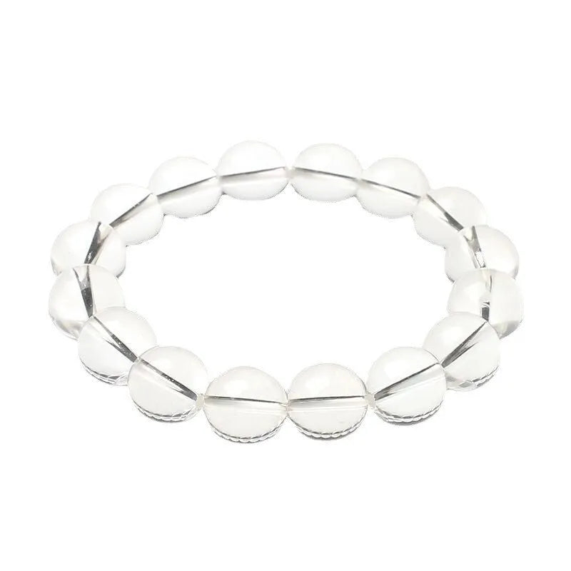 Natural Donghai crystal bracelet with round white beads, shown in a single circle design.