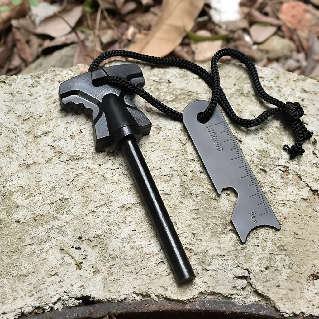 Butterfly-shaped stainless steel Firestone survival tool with bottle opener, measuring 117mm by 43mm.
