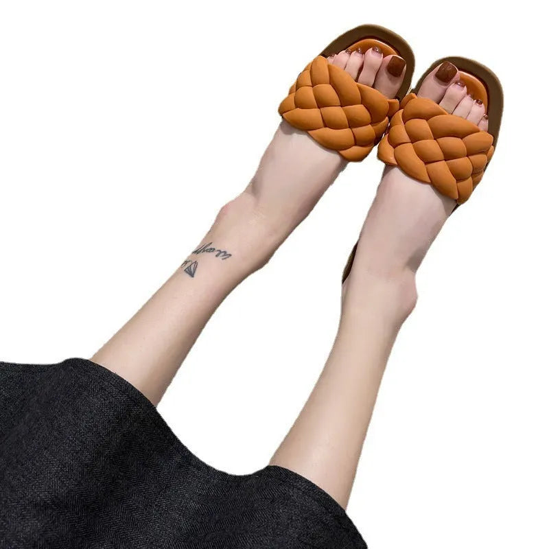 Women's plaid pattern PVC sandals with thick non-slip sole in black, on a white background.