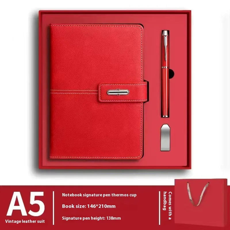 A5 PU leather notebook with wood-free paper in multiple colour options including black, red, green, blue and orange