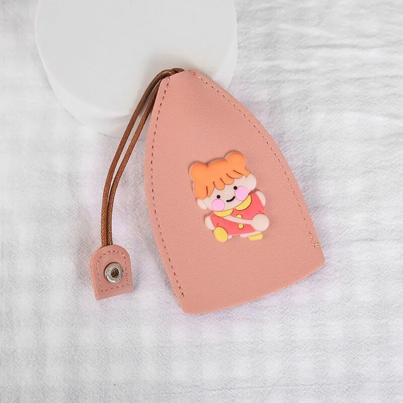 Cartoon pull-out key case in PU leather with colourful design, showing compact 14cm by 7.5cm dimensions