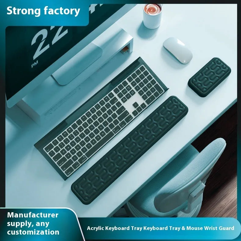 Double-sided keyboard and mouse pad with memory foam wrist strap in various colours