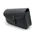 Black PU leather motorcycle swingarm saddlebag mounted on Harley Sportster with dimensions 30x24x20cm
