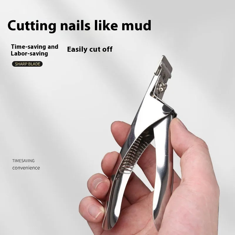 Stainless steel nail art scissors with U-shaped blades in black, titanium, or silver finishes.