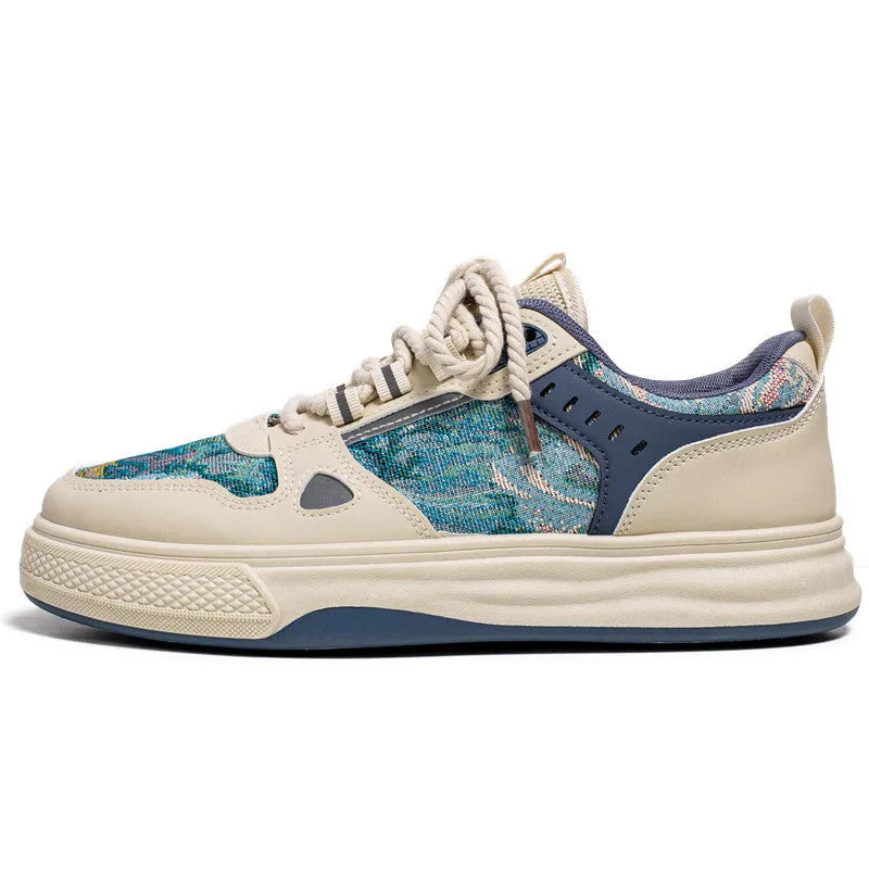 Canvas casual flat shoes in Milan green and beige colours with round toe and cloth lining
