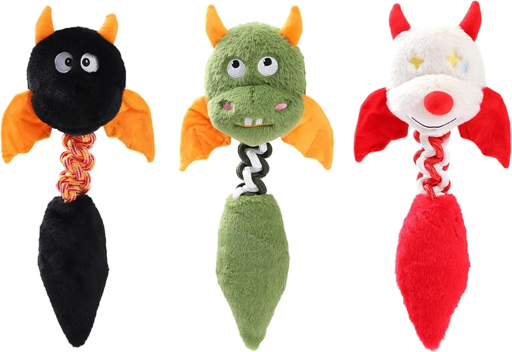 44cm plush dog toy with squeaker and rattle sounds in black, green, or red colours for large dogs