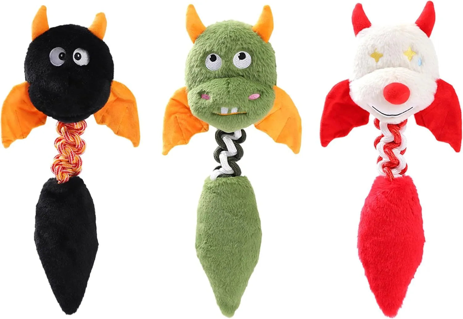 44cm plush dog toy with squeaker and rattle sounds in black, green, or red colours for large dogs