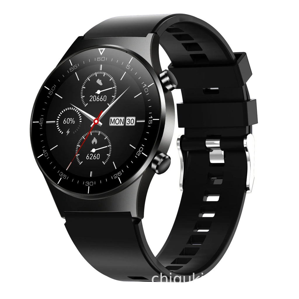 Black TPU strap smart watch with 1.3-inch touch screen displaying health metrics