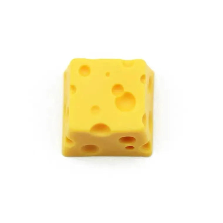 Yellow resin cheese-themed artisan keycap for mechanical keyboards with Cherry MX compatibility