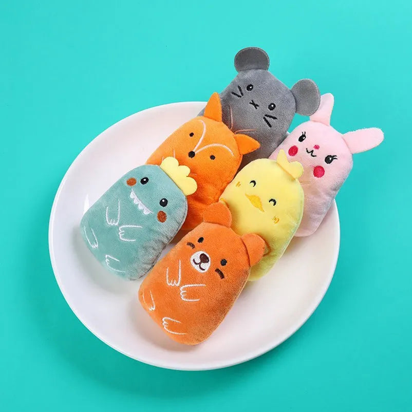 Plush cat chewing toy with claws for biting, filled with catnip