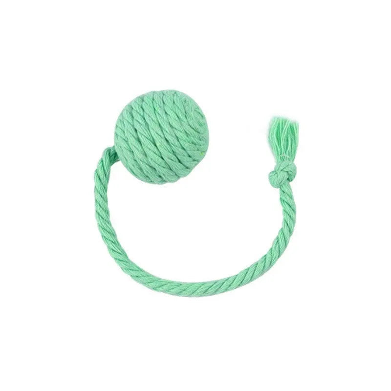 Colourful cat toy ball with rope and bell in green pink purple yellow options