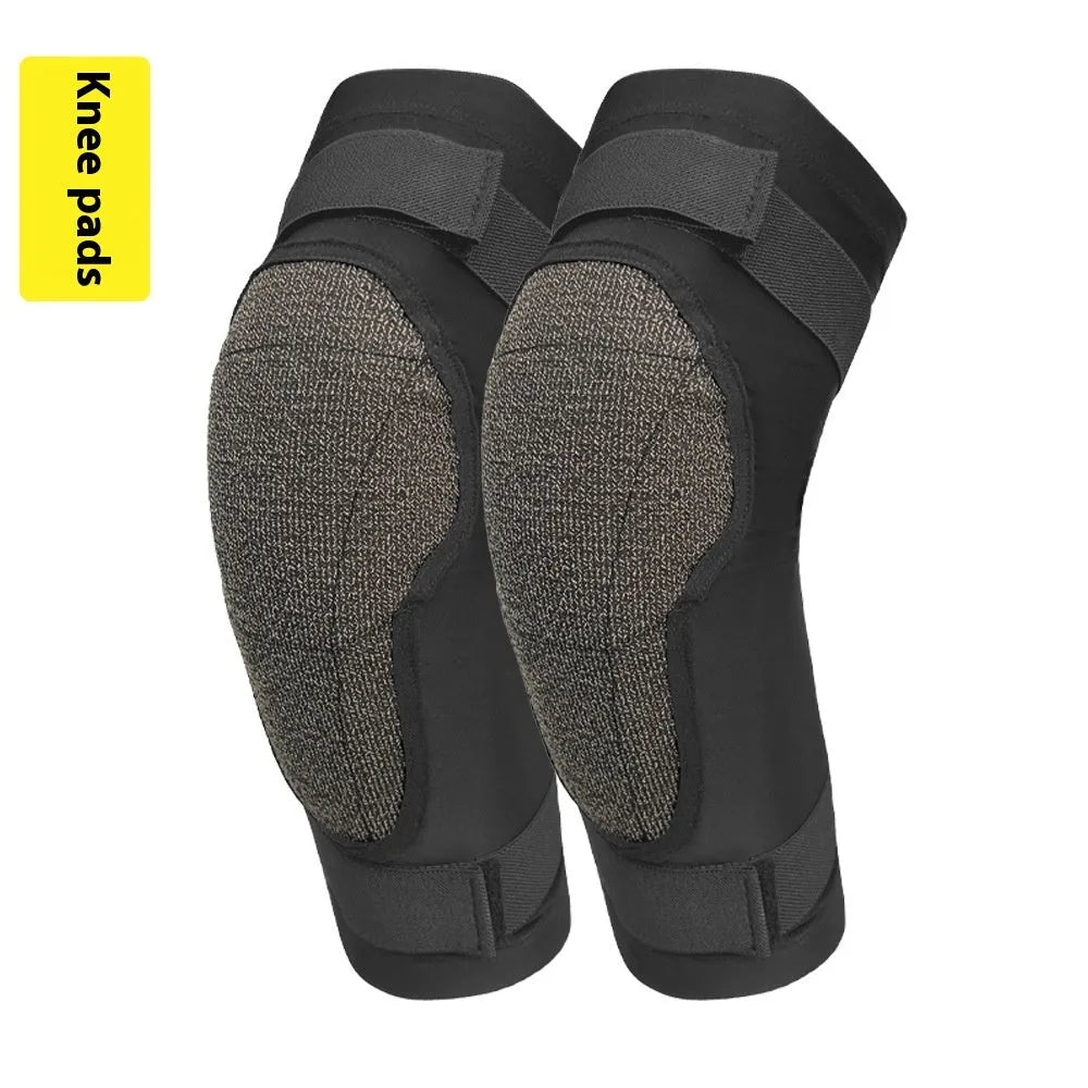 X-ray diffraction skiing protective gear set showing hip pads and knee pads for multi-sport safety.