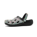 Black women's platform sandals with rhinestone decoration and perforated hole design