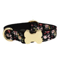 Nylon dog collar with printed grid pattern and bone-shaped buckle in multiple colour options
