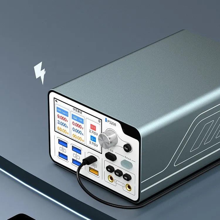 320W intelligent regulated power supply meter with 3.0 inch IPS display and connection cables for mobile phone repair