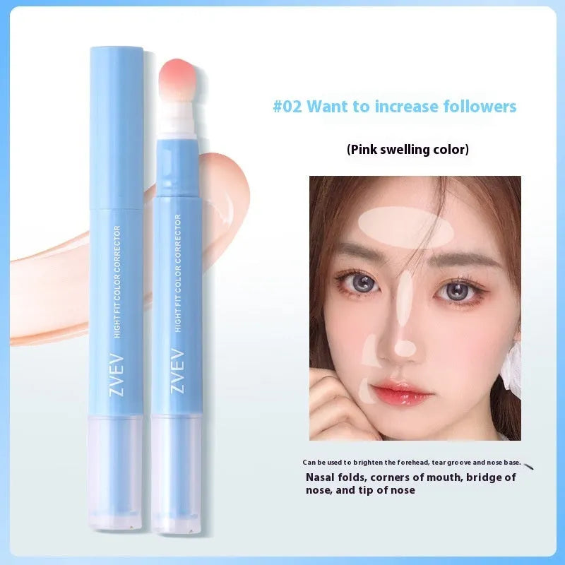 Concealer pen with sponge brush head applicator shown in brightening skin, pink flesh and flesh colour options