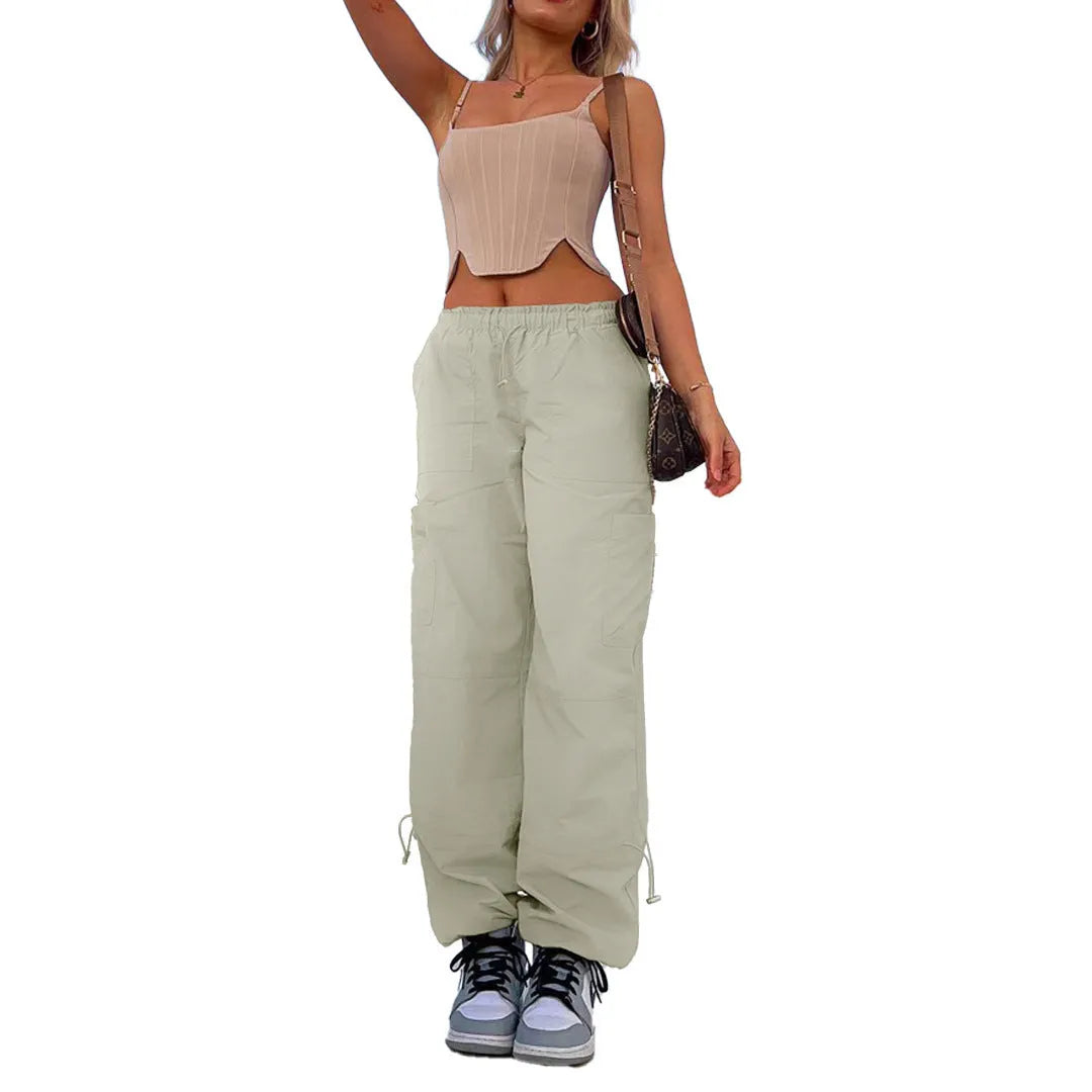 Men's multi-pocket cargo casual pants in a loose straight-leg fit, shown in one of six available colours.