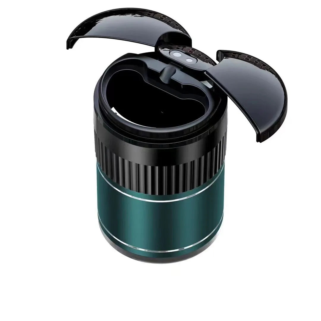 Metal car ashtray with automatic lid measuring 113mm by 72mm in multiple colours