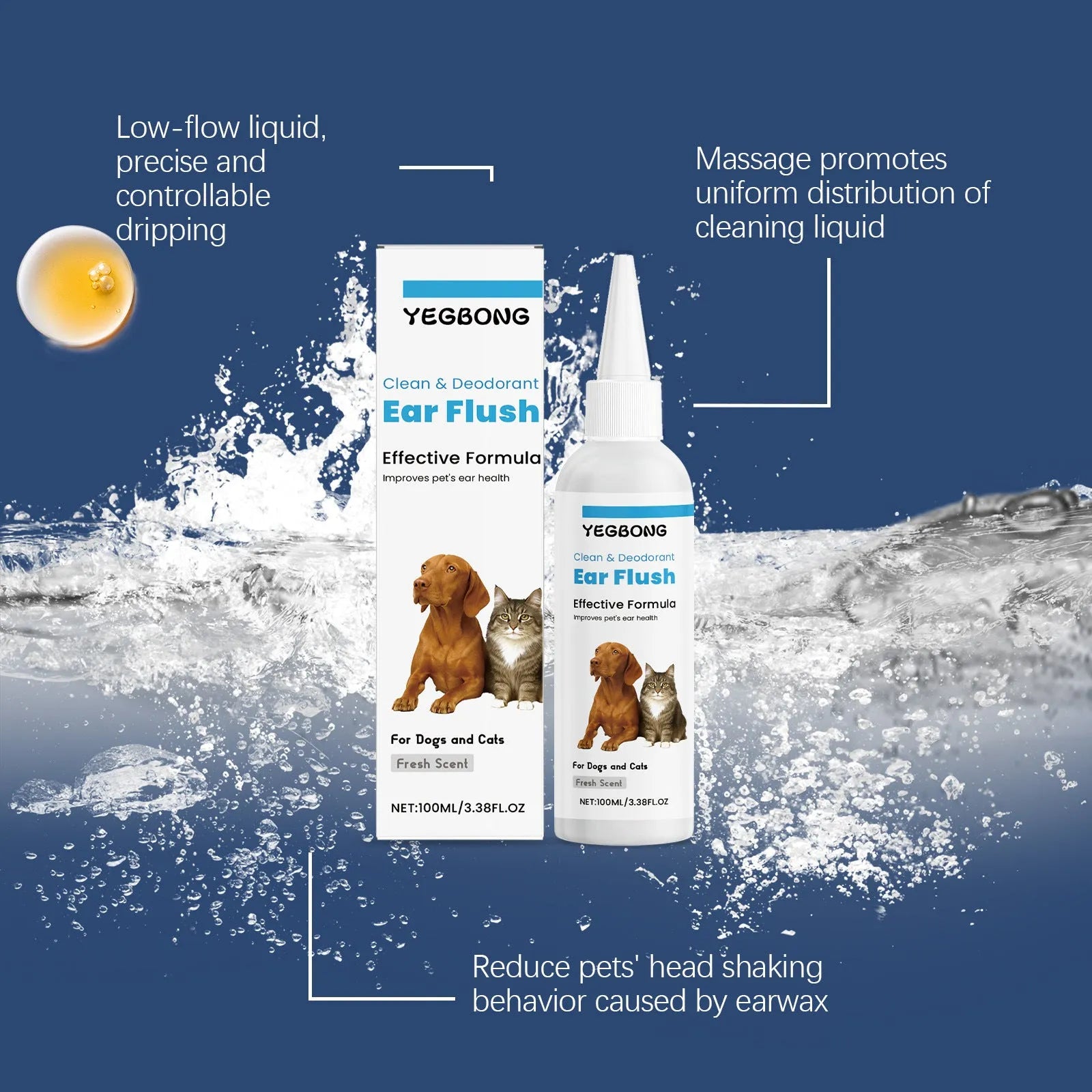 100ml bottle of pet ear cleaner for dogs and cats with gentle earwax removal formula