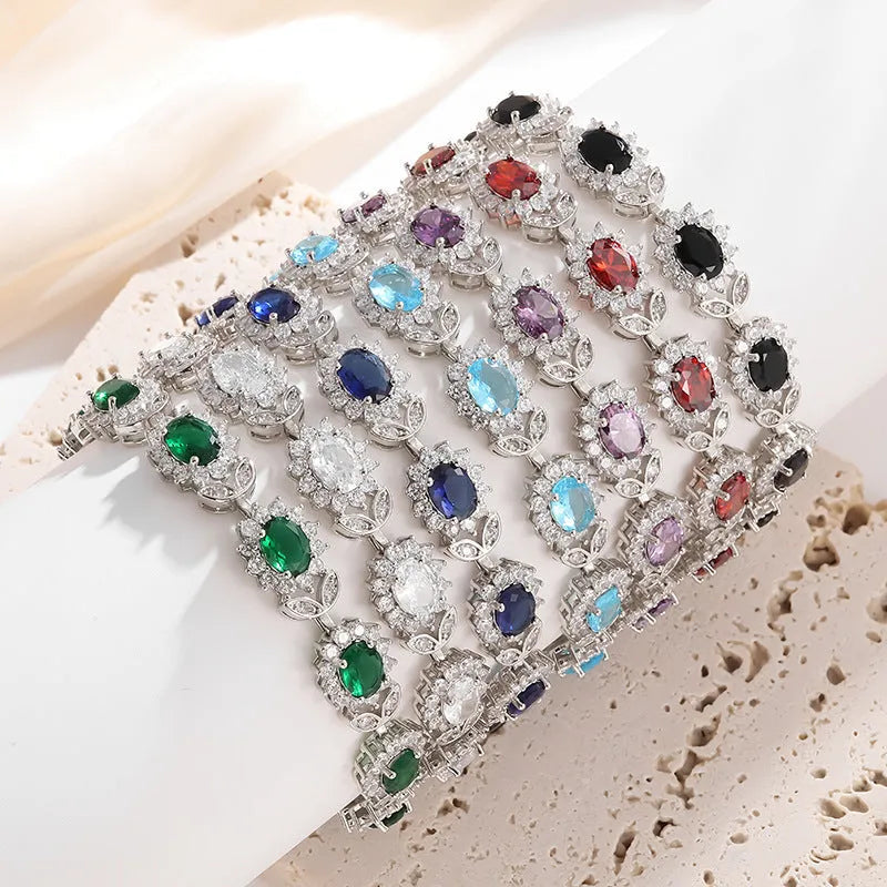 Women's electroplated alloy bracelet with inlaid zircon detailing in multiple colour options