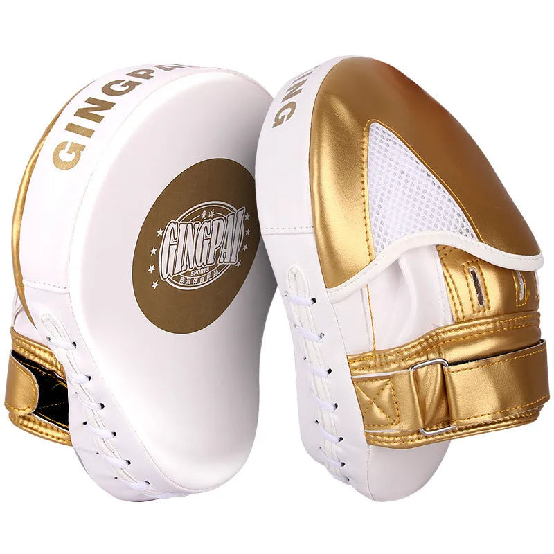Vertical gold PU leather boxer Sanda training target for martial arts practice.
