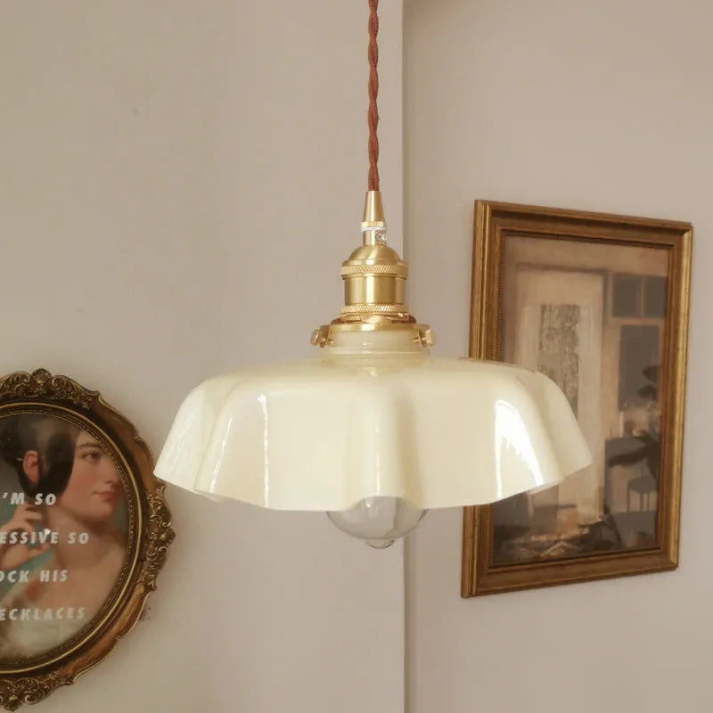French style glass chandelier with medieval brass flower bud design and adjustable height