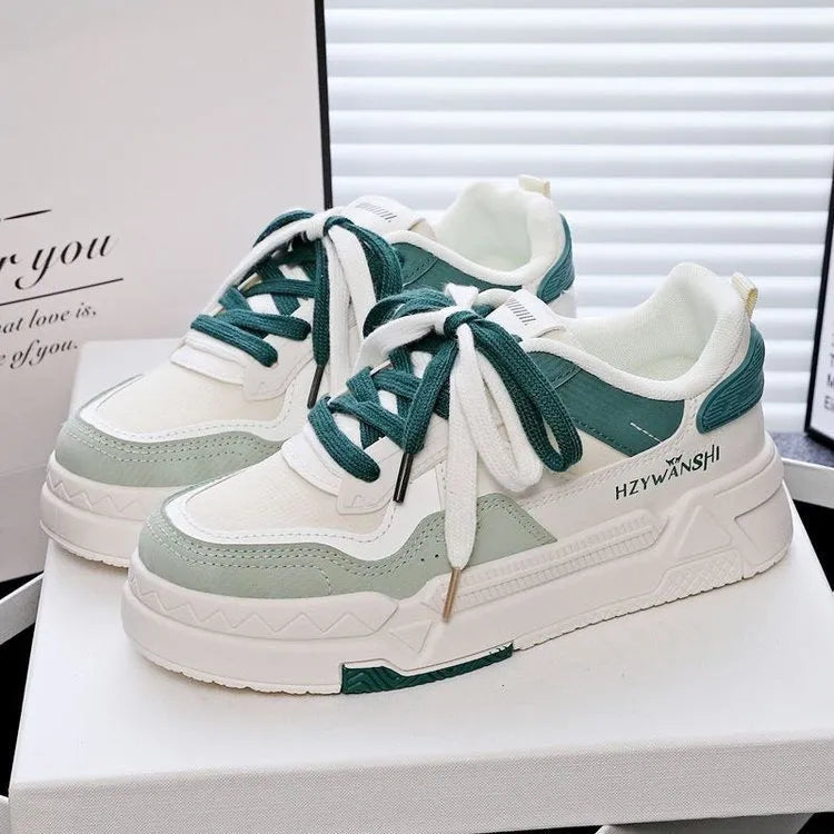 Children's height increasing board shoes with thick rubber sole and cross shoulder straps in beige, green, or red colours
