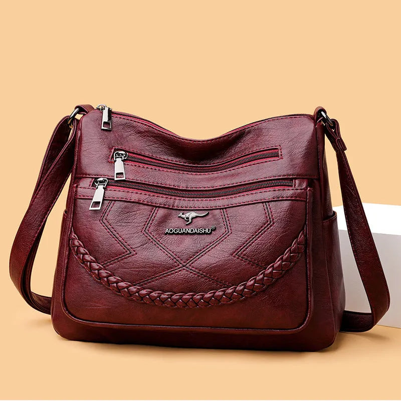 Soft PU leather women's shoulder bag in horizontal square design with crossbody strap