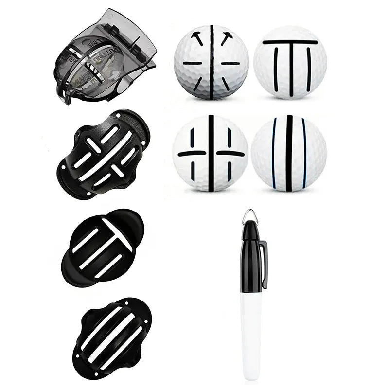 Golf putter alignment tool with plastic scriber markers and drawing pens for practice green line marking