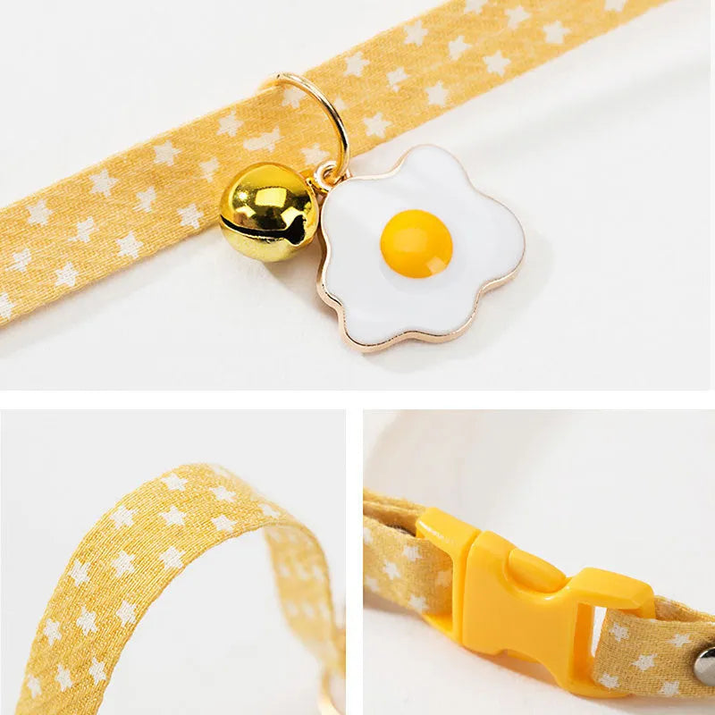 Adjustable cat collar with bell pendant and bow tie accessory for small pets