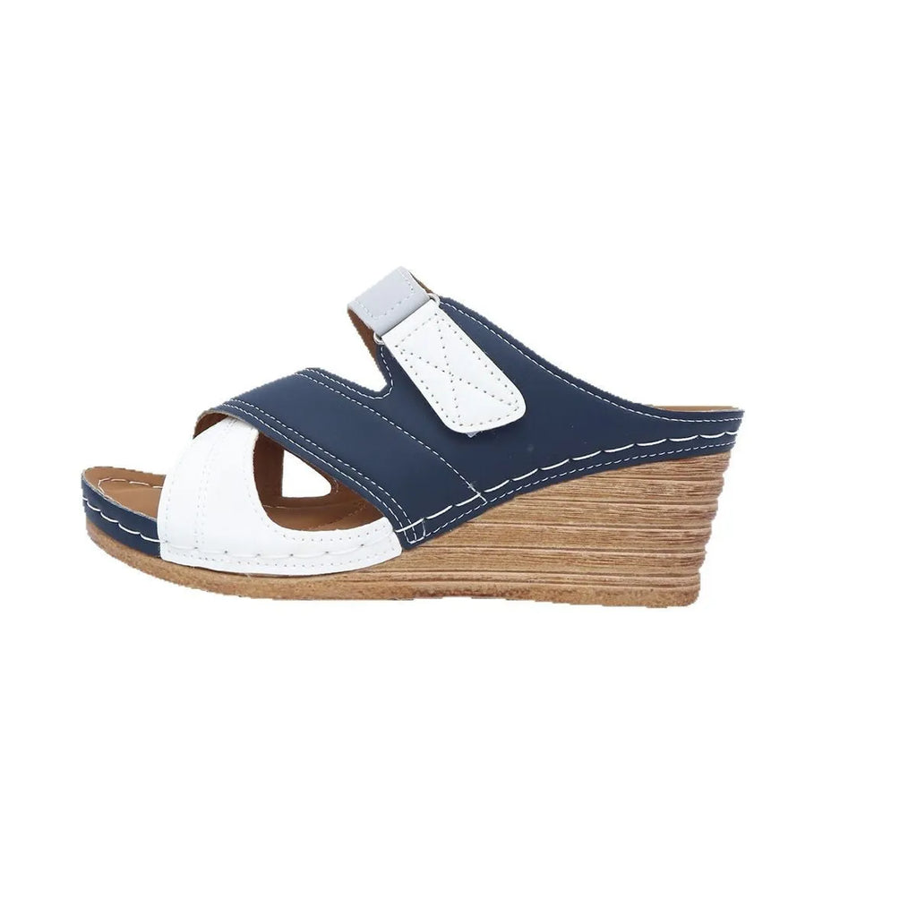 Women's platform wedge slippers with adjustable Velcro strap in multiple colour options