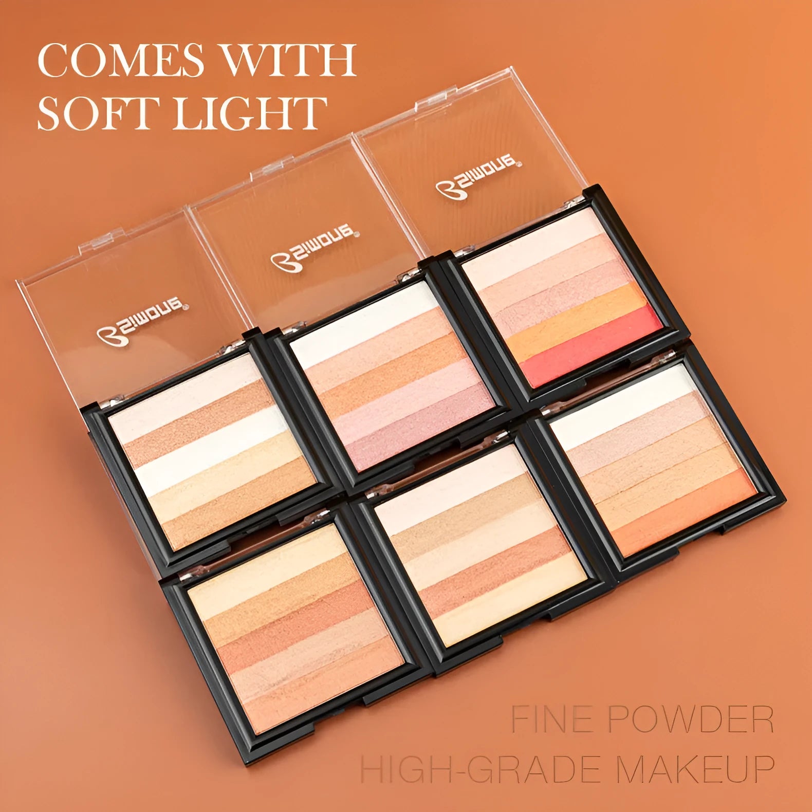 Highlighting eye shadow palette for natural three-dimensional contouring with six colour variations