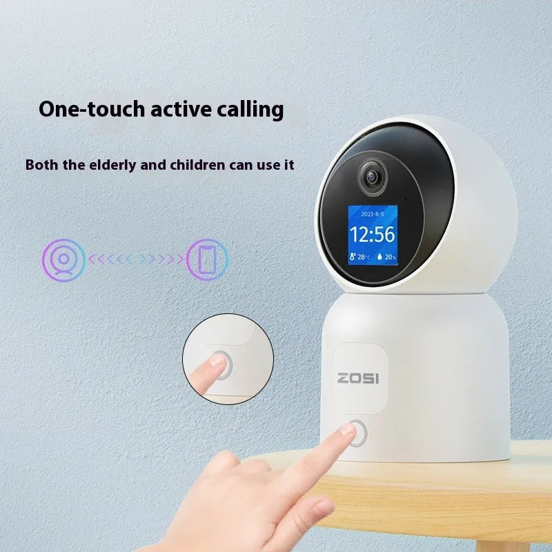 Zhou Shi wireless indoor home security camera with 5-inch colour screen on wall bracket