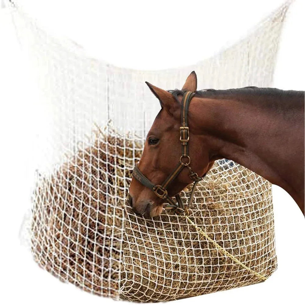Woven PE rope grid design horse feeding bag in black or white colours