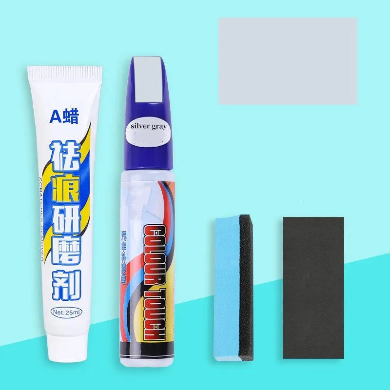 Automotive paint repair pen scratch repair fluid 4-piece set with touch-up pen, wax, sponge and sandpaper