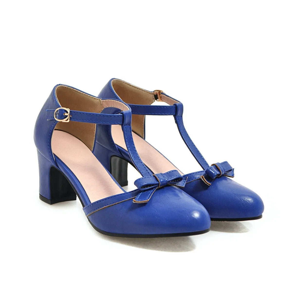 Yellow women's sandals with a chunky 6.5cm heel, bow tie detail, and buckle strap on a round toe.