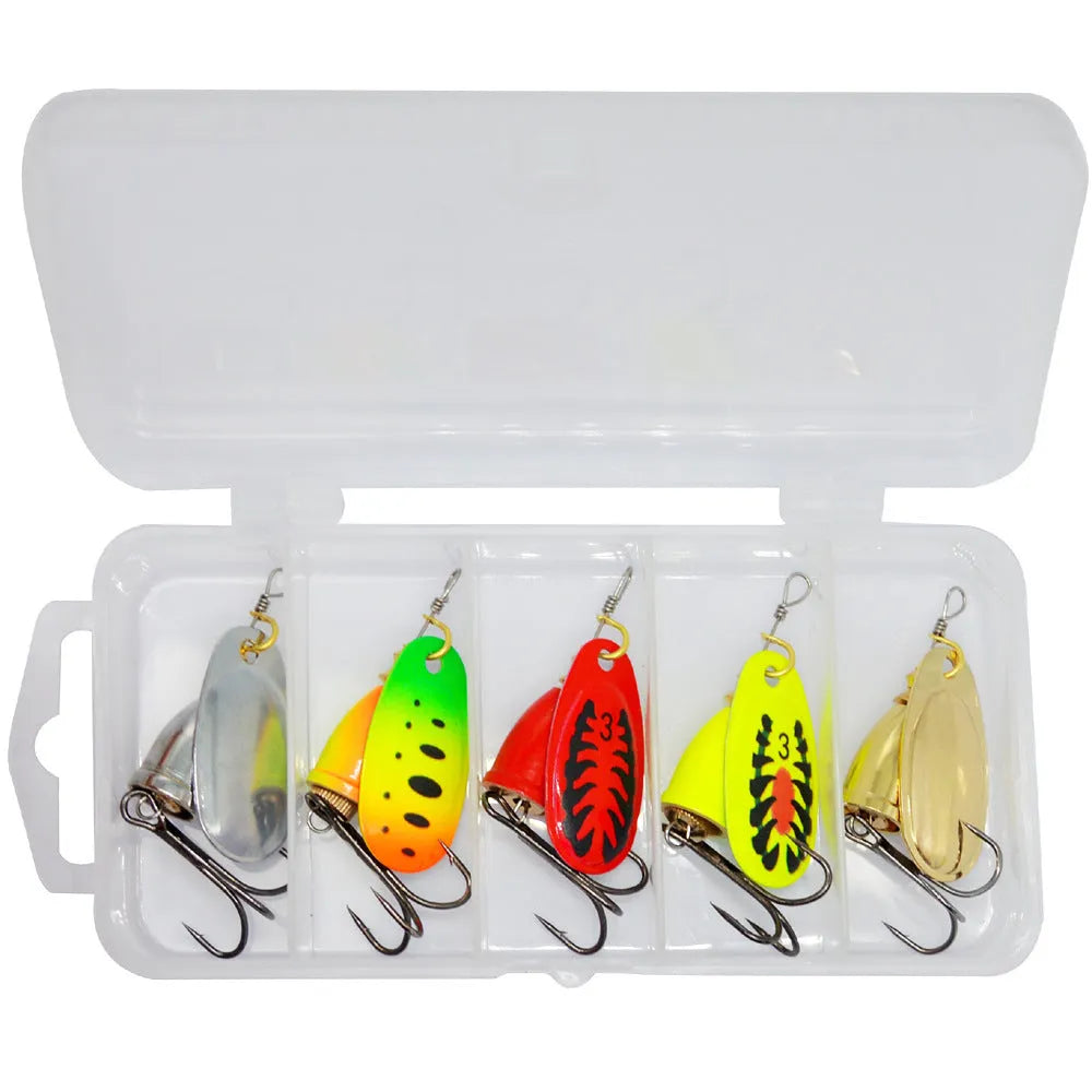 Composite rotating sequin fishing lure with copper bell in multiple colour variations