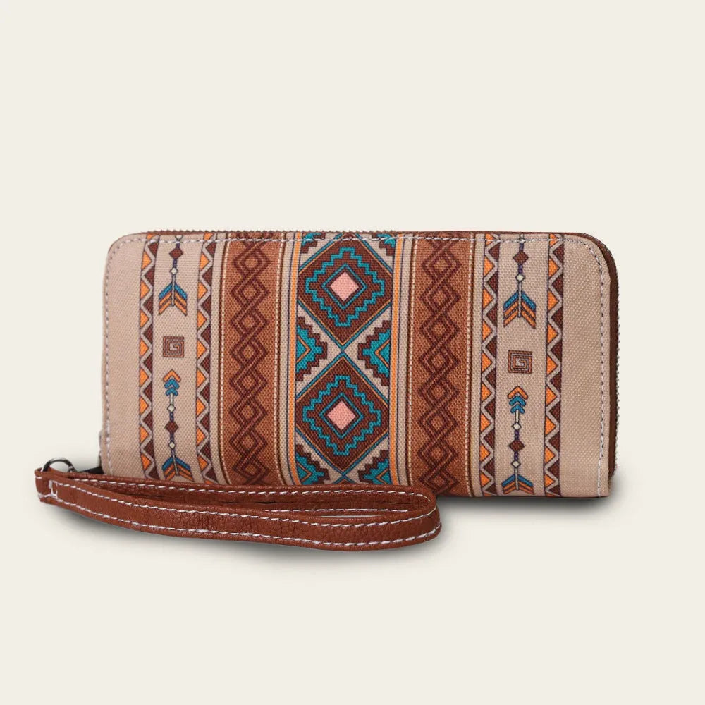 Bohemian wind belt patterned RFID wallet in canvas with dimensions 20x10x2cm