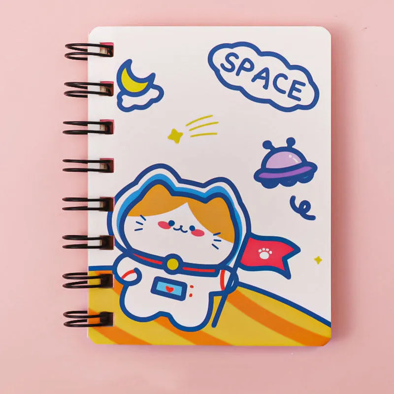 Astronaut themed pocket flipper notebook measuring 10.5 by 8 centimetres