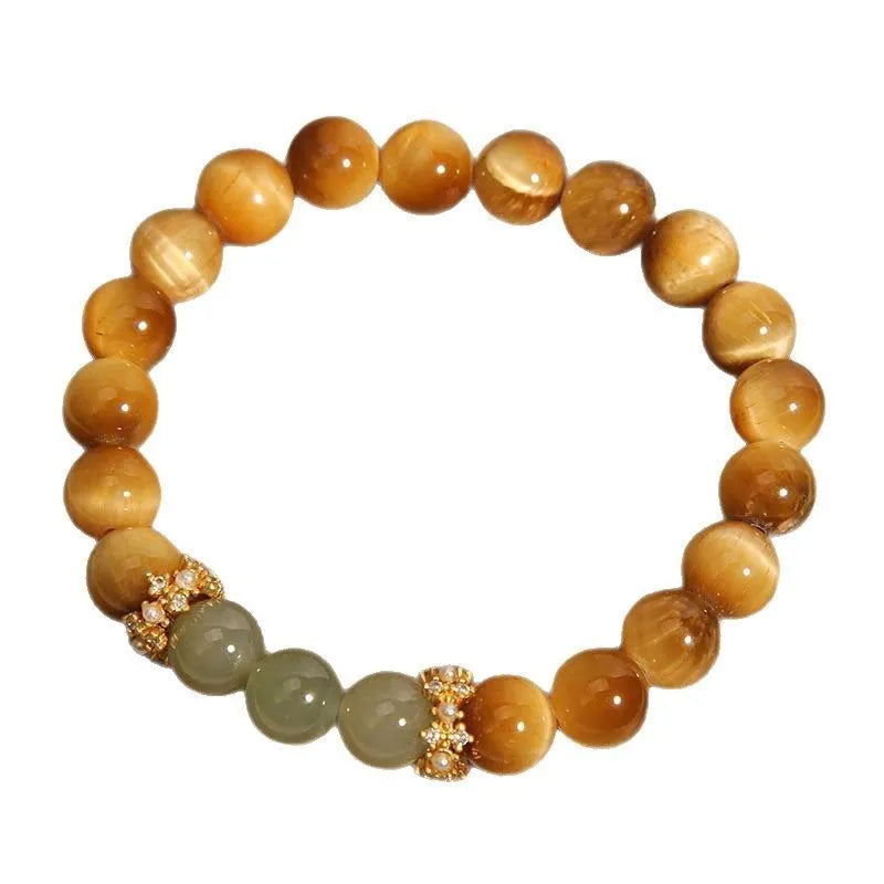 Natural yellow tiger's eye and Hetian jade bracelet with U-shaped bead design showing golden gourd pattern