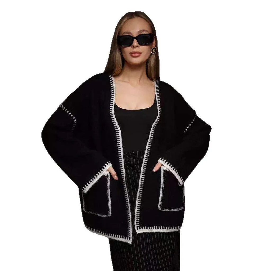 Lace-up front knitted cardigan in imitation cashmere cotton blend fabric in camel colour