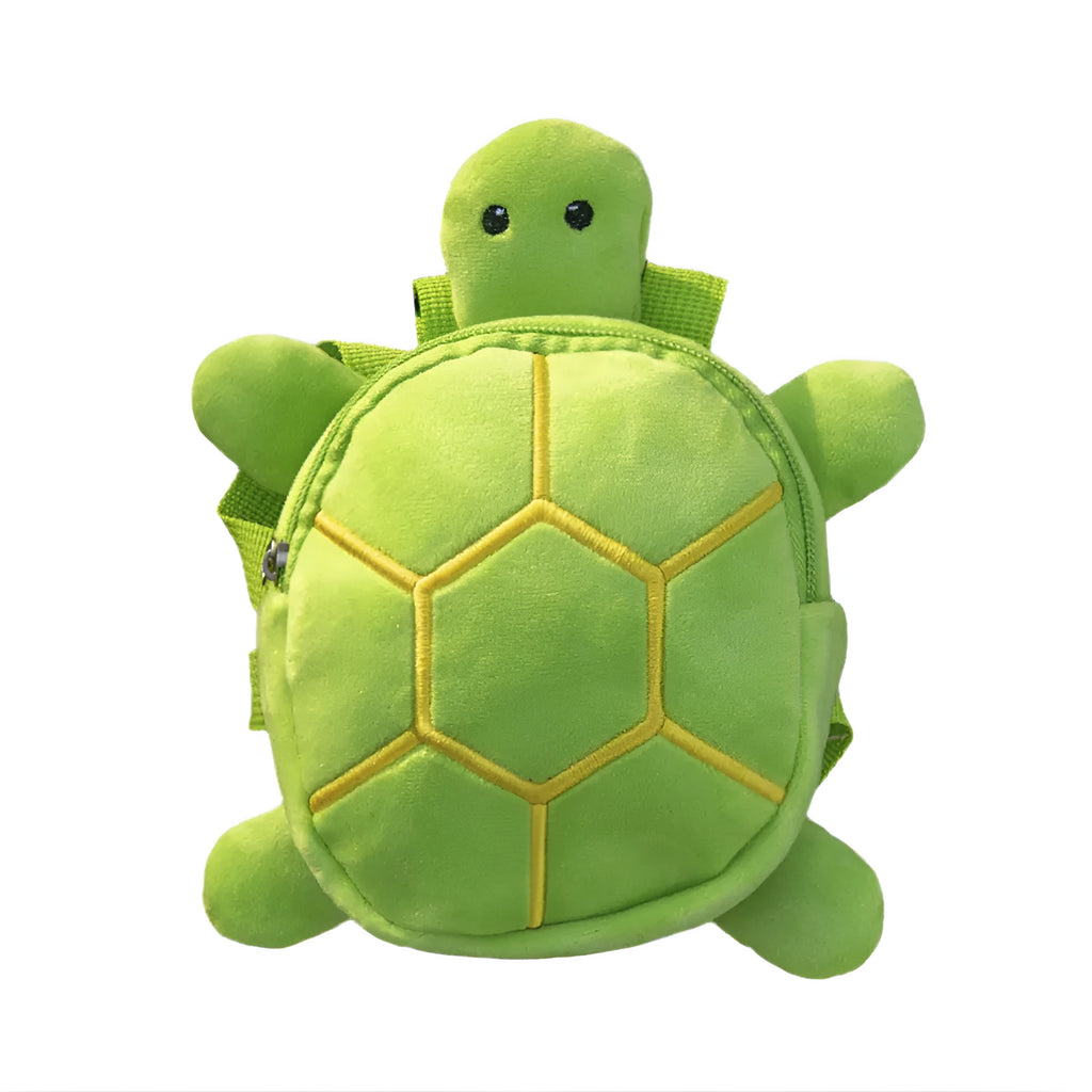 Cartoon turtle shape dog backpack harness vest in velvet with metal zipper, shown in brown colour