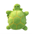 Cartoon turtle shape dog backpack harness vest in velvet with metal zipper, shown in brown colour