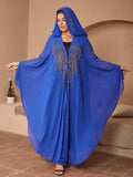Muslim style high density chiffon cape shawl with rhinestone beading in purple, black, red, blue, yellow, and pink options